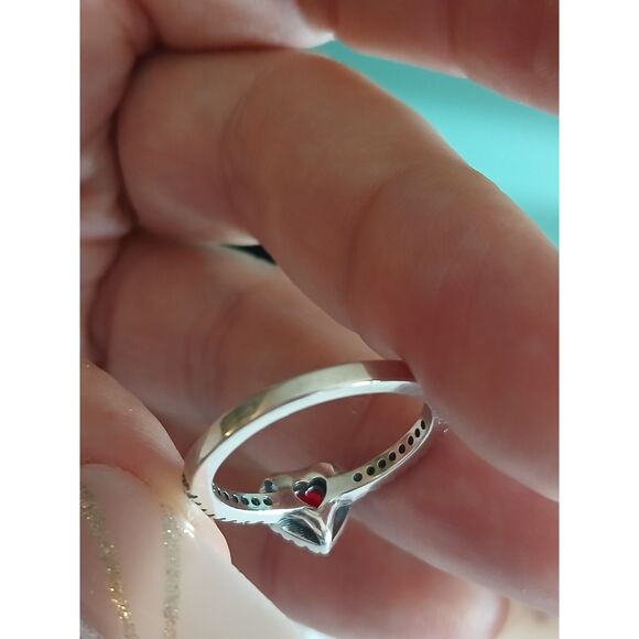 Pandora Elevated Red Heart Ring Sterling Silver Size 7.5 Sparkling Pave Crystal - Picture 13 of 13